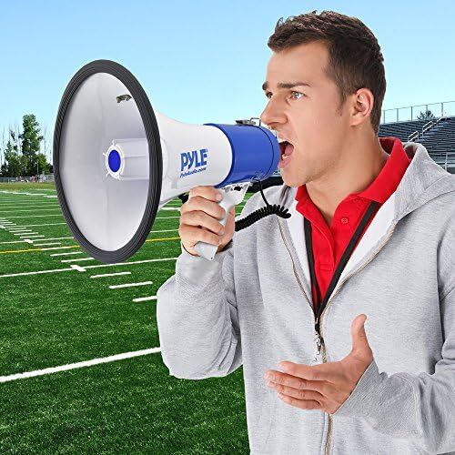  Pyle Megaphone Speaker PA Bullhorn with Built-in Siren - 50 Watts Adjustable Volume Control and 1200 Yard Range - Ideal for Football, Baseball, Basketball Cheerleading Fans & Coach