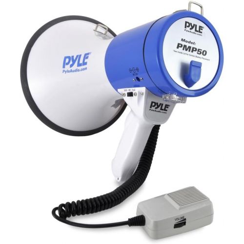  Pyle Megaphone Speaker PA Bullhorn with Built-in Siren - 50 Watts Adjustable Volume Control and 1200 Yard Range - Ideal for Football, Baseball, Basketball Cheerleading Fans & Coach