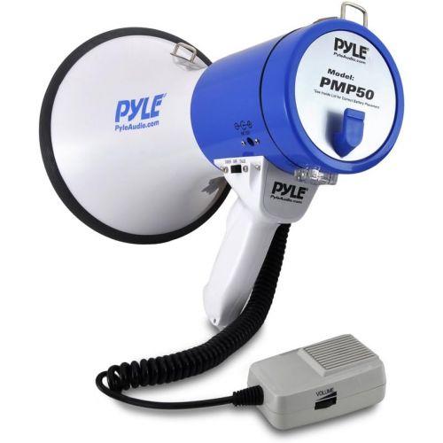  Pyle Megaphone Speaker PA Bullhorn with Built-in Siren - 50 Watts Adjustable Volume Control and 1200 Yard Range - Ideal for Football, Baseball, Basketball Cheerleading Fans & Coach