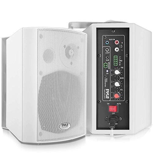  Wall Mount Home Speaker System - Active Passive Mountable Bookshelf Indoor Studio Garage Patio Stereo Sound Home Theater Speaker, Wireless Bluetooth Speaker Set W/Aux & RCA - Pyle