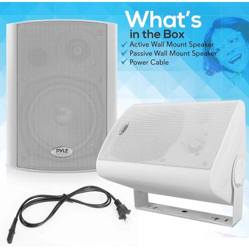  Wall Mount Home Speaker System - Active Passive Mountable Bookshelf Indoor Studio Garage Patio Stereo Sound Home Theater Speaker, Wireless Bluetooth Speaker Set W/Aux & RCA - Pyle