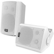Wall Mount Home Speaker System - Active + Passive Pair Wireless Bluetooth Compatible Indoor / Outdoor Water-resistant Weatherproof Stereo Sound Speaker Set with AUX IN - Pyle PDWR5