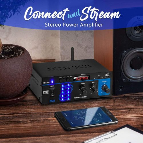  Pyle Home Audio Power Amplifier System - 2X75W Mini Dual Channel Sound Stereo Receiver Box w/ LED - For Amplified Speakers, CD Player, Theater via 3.5mm RCA - For Studio, Home Use - Pyl
