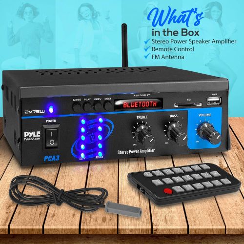  Pyle Home Audio Power Amplifier System - 2X75W Mini Dual Channel Sound Stereo Receiver Box w/ LED - For Amplified Speakers, CD Player, Theater via 3.5mm RCA - For Studio, Home Use - Pyl