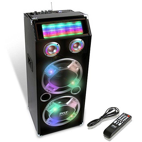  Pyle PSUFM1035A 1000W Disco Jam Powered Two-Way Bluetooth Active PA Speaker System With Flashing DJ Lights