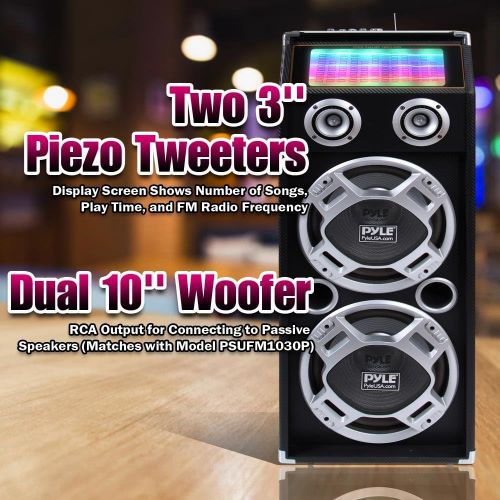  Pyle PSUFM1035A 1000W Disco Jam Powered Two-Way Bluetooth Active PA Speaker System With Flashing DJ Lights