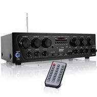 Pyle Bluetooth Home Audio Amplifier System - Upgraded 6 Channel 750 Watt Wireless Home Audio Sound Power Stereo Receiver w/ USB, Micro SD, Headphone, 2 Microphone Input w/ Echo, Talkove