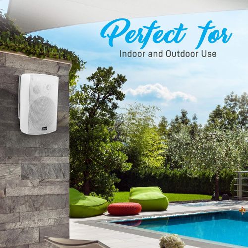  Pyle Outdoor Wall-Mount Patio Stereo Speaker - Waterproof Bluetooth Wireless & No Amplifier Needed - Portable Electric Theater Sound Surround System for Home Party Cabinet Enclosure- Py
