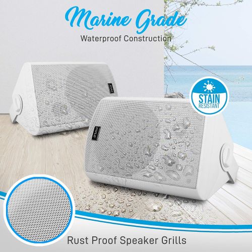  Pyle Outdoor Wall-Mount Patio Stereo Speaker - Waterproof Bluetooth Wireless & No Amplifier Needed - Portable Electric Theater Sound Surround System for Home Party Cabinet Enclosure- Py