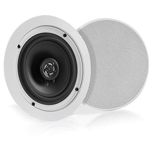  Pyle 5.25” Pair Bluetooth Flush Mount In-wall In-ceiling 2-Way Speaker System Quick Connections Changeable Round/Square Grill Polypropylene Cone & Polymer Tweeter Stereo Sound 150