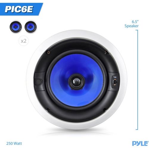  Pyle 2-Way In-Wall In-Ceiling Speaker System - Dual 6.5 Inch 250W Pair of Hi-Fi Ceiling Wall Flush Mount Speakers w/ 1 Silk Dome Tweeter, Adjustable Treble Control - For Home Theater En