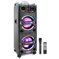 Pyle Portable Bluetooth PA Speaker System - 2000W Active powered Outdoor Bluetooth Speaker Portable PA System w/ Microphone In, Party Lights, USB SD Card Reader, AUX/RCA/FM Radio, Wheel