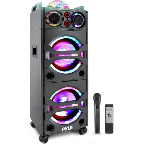  Pyle Portable Bluetooth PA Speaker System - 2000W Active powered Outdoor Bluetooth Speaker Portable PA System w/ Microphone In, Party Lights, USB SD Card Reader, AUX/RCA/FM Radio, Wheel