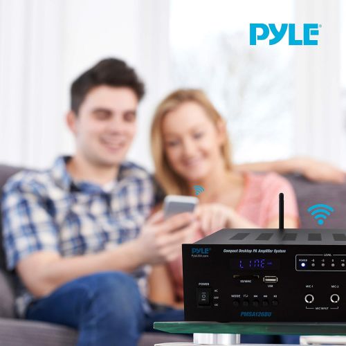  Pyle Wireless Bluetooth Public Address Amplifier - 500W Compact Mini Digital Home Power Audio Sound PA Receiver System w/ 70V 100V Output, Mic Input, Radio, USB, Remote For 4-16ohm Spea