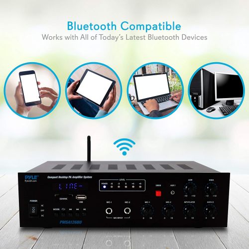  Pyle Wireless Bluetooth Public Address Amplifier - 500W Compact Mini Digital Home Power Audio Sound PA Receiver System w/ 70V 100V Output, Mic Input, Radio, USB, Remote For 4-16ohm Spea