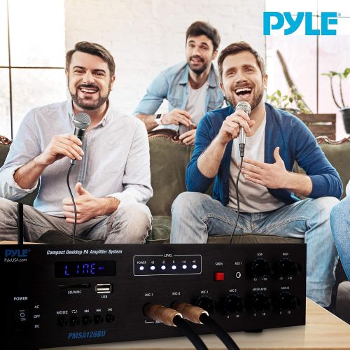  Pyle Wireless Bluetooth Public Address Amplifier - 500W Compact Mini Digital Home Power Audio Sound PA Receiver System w/ 70V 100V Output, Mic Input, Radio, USB, Remote For 4-16ohm Spea