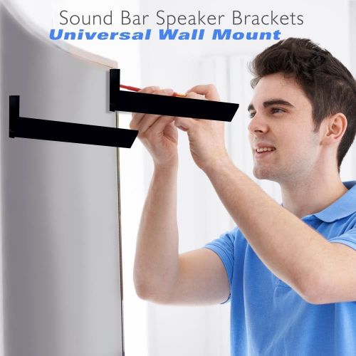  Pyle Speaker Wall Mount, Pair of Speaker Stands, Sound Bar Speaker, Large or Small Speakers, Center Channel Speaker Wall Mount, Adjustable & Extendable Length, 110 Lbs Capacity, Bl