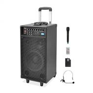 Pyle 800 Watt Outdoor Portable Wireless PA Loud speaker - 10 Subwoofer Sound System with Charge Dock, Rechargeable Battery, Radio, USB / SD Reader, Microphone, Remote, Wheels - PWM