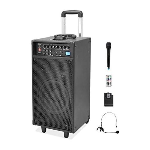  Pyle 800 Watt Outdoor Portable Wireless PA Loud speaker - 10 Subwoofer Sound System with Charge Dock, Rechargeable Battery, Radio, USB / SD Reader, Microphone, Remote, Wheels - PWM