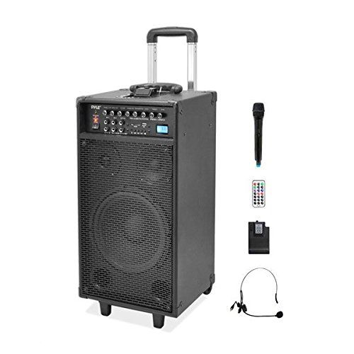  Pyle 800 Watt Outdoor Portable Wireless PA Loud speaker - 10 Subwoofer Sound System with Charge Dock, Rechargeable Battery, Radio, USB / SD Reader, Microphone, Remote, Wheels - PWM