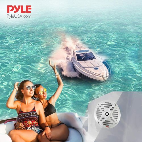  6.5 Inch Marine Speakers (Pair) - 2-way IP-X4 Waterproof and Weather Resistant Outdoor Audio Dual Stereo Sound System with 600 Watt Power and Low Profile Design - Pyle PLMR652W (Wh