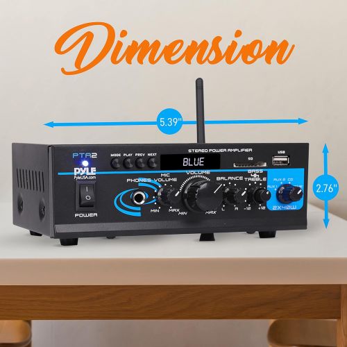  Pyle Home Audio Power Amplifier System - 2X40W Mini Dual Channel Mixer Sound Stereo Receiver Box w/ AUX, Mic Input - For Amplified Speakers, PA, CD Player, Theater via RCA, Studio Use -