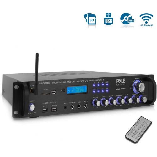  Pyle Bluetooth Hybrid Amplifier Receiver - Home Theater Pre-Amplifier with Wireless Streaming Ability, MP3/USB/SD/AUX/FM Radio (3000 Watt)