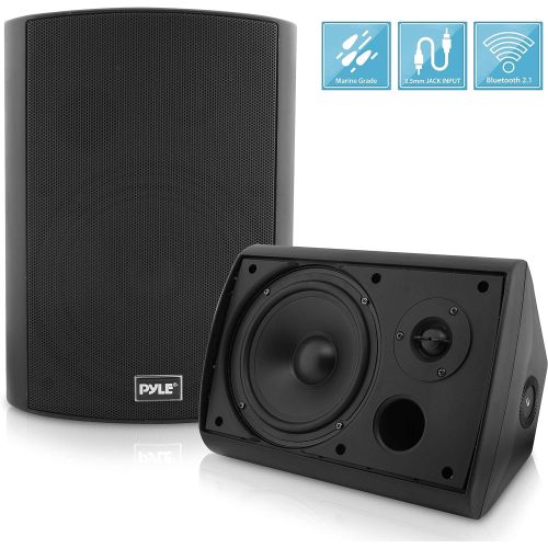  Pyle Pair of Wall Mount Waterproof & Bluetooth 6.5 Indoor/Outdoor Speaker System, with Loud Volume and Bass. (Pair, Black. PDWR62BTBK)