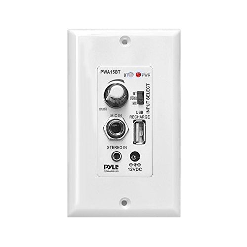  Pyle Bluetooth Receiver Wall Mount | In-Wall Audio Control Receiver with Built-in Amplifier | USB, Microphone, Aux (3.5mm) Input | Speaker Terminal Block | Connect 2 Speakers - 100