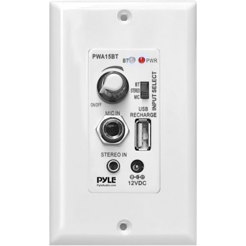  Pyle Bluetooth Receiver Wall Mount | In-Wall Audio Control Receiver with Built-in Amplifier | USB, Microphone, Aux (3.5mm) Input | Speaker Terminal Block | Connect 2 Speakers - 100