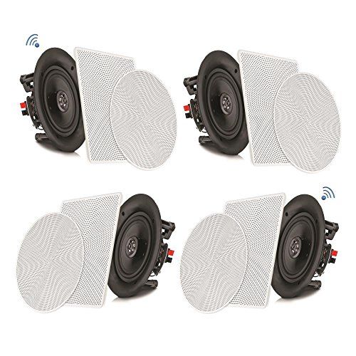  Pyle 8” 4 Bluetooth Flush Mount In-wall In-ceiling 2-Way Speaker System Quick Connections Changeable Round/Square Grill Polypropylene Cone & Tweeter Stereo Sound 4 Ch Amplifier 250