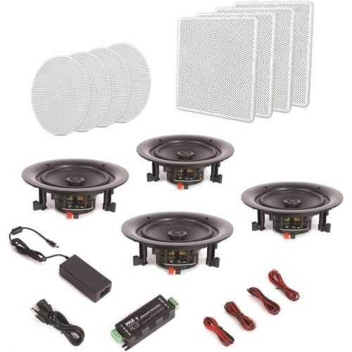  Pyle 8” 4 Bluetooth Flush Mount In-wall In-ceiling 2-Way Speaker System Quick Connections Changeable Round/Square Grill Polypropylene Cone & Tweeter Stereo Sound 4 Ch Amplifier 250