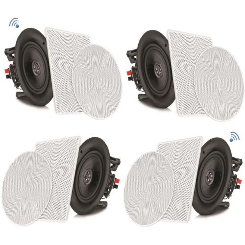  Pyle 8” 4 Bluetooth Flush Mount In-wall In-ceiling 2-Way Speaker System Quick Connections Changeable Round/Square Grill Polypropylene Cone & Tweeter Stereo Sound 4 Ch Amplifier 250