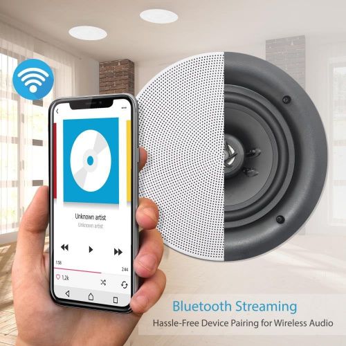  Pyle 8” 4 Bluetooth Flush Mount In-wall In-ceiling 2-Way Speaker System Quick Connections Changeable Round/Square Grill Polypropylene Cone & Tweeter Stereo Sound 4 Ch Amplifier 250