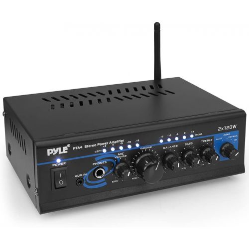  Pyle Home Audio Power Amplifier System - 2X120W Mini Dual Channel Mixer Sound Stereo Receiver Box w/ RCA, AUX, Mic Input - For Amplified Speakers, PA, CD Player, Theater, Studio Use - P