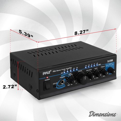  Pyle Home Audio Power Amplifier System - 2X120W Mini Dual Channel Mixer Sound Stereo Receiver Box w/ RCA, AUX, Mic Input - For Amplified Speakers, PA, CD Player, Theater, Studio Use - P