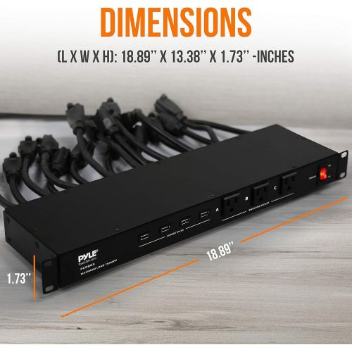  Pyle 19 Outlet 1U 19 Rackmount PDU Power Distribution Supply Center Conditioner Strip Unit Surge Protector 15 Amp Circuit Breaker 4 USB Multi Device Charge Ports 15FT Cord (PCO865)