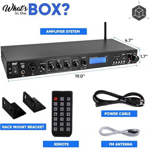  Pyle Rack Mount Studio Pre-Amplifier - Audio Receiver System w/Digital LCD Display Bluetooth FM Radio Recording Mode Remote Control USB Flash or SD Card Reader Input and Output Jac