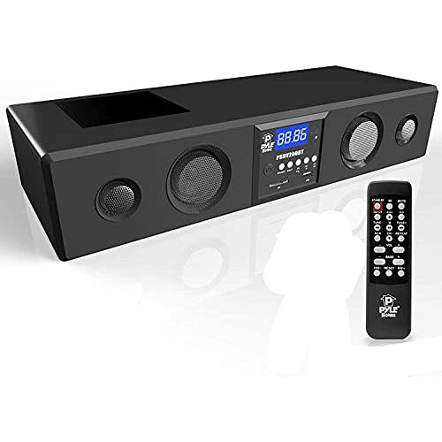  Pyle 3D Surround Bluetooth Soundbar - Sound System Bass Speakers Compatible to TV, USB, SD, FM Radio with 3.5mm AUX Input , Remote Control, For Home Theater, TV, - PSBV200BT,Black