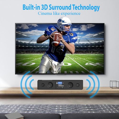  Pyle 3D Surround Bluetooth Soundbar - Sound System Bass Speakers Compatible to TV, USB, SD, FM Radio with 3.5mm AUX Input , Remote Control, For Home Theater, TV, - PSBV200BT,Black