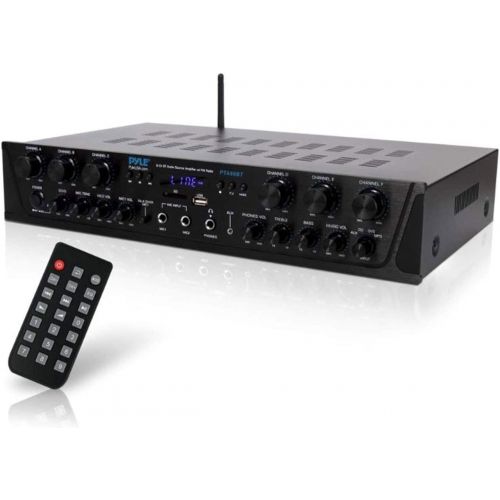  Pyle Wireless Home Audio Amplifier System - Bluetooth Compatible Sound Stereo Receiver Amp - 6 Channel 600Watt Power, Digital LCD, Headphone Jack, 1/4 Microphone IN USB SD AUX RCA FM Ra