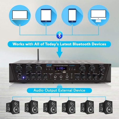  Pyle Wireless Home Audio Amplifier System - Bluetooth Compatible Sound Stereo Receiver Amp - 6 Channel 600Watt Power, Digital LCD, Headphone Jack, 1/4 Microphone IN USB SD AUX RCA FM Ra