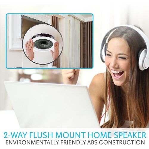  Pyle Pair 8” Bluetooth Flush Mount In-wall In-ceiling 2-Way Universal Home Speaker System Spring Loaded Quick Connections Polypropylene Cone Polymer Tweeter Stereo Sound 250 Watts