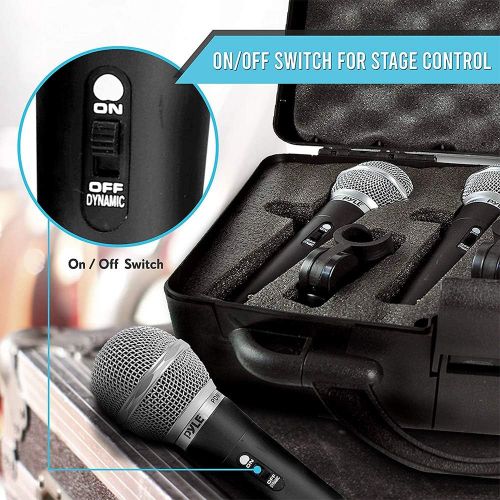  Pyle 3 Piece Professional Dynamic Microphone Kit Cardioid Unidirectional Vocal Handheld MIC with Hard Carry Case & Bag, Holder/Clip & 26ft XLR Audio Cable to 1/4 Audio Connection (