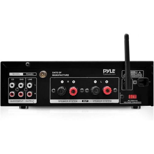  Pyle PDA6BU.5 Compact Bluetooth 200 Watt Multi Channel Home Theater Preamplifier Karaoke Stereo Sound System with USB, AUX, 2 Microphone Inputs, and FM Radio Tuner, Black (4 Pack)