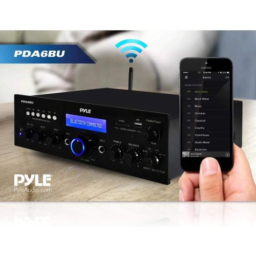  Pyle PDA6BU.5 Compact Bluetooth 200 Watt Multi Channel Home Theater Preamplifier Karaoke Stereo Sound System with USB, AUX, 2 Microphone Inputs, and FM Radio Tuner, Black (4 Pack)