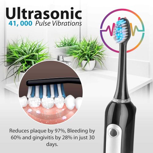  Pyle Health Ultra sonic Wave Rechargeable Electric Toothbrush with 3 brush modes, two minute timer, 2 Oral brush Heads, Automatic Charging Dock Holder - For Kids, Teens, Adults - P