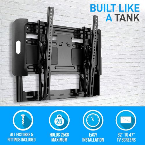  Pyle Universal Adjustable TV Wall Mount - Slim Quick Install VESA Mounting Bracket for TV Monitor, Mounts 32 to 47 Inch HDTV, LED, LCD, Plasma, Flat, Ultrawide Smart Television Up to 55