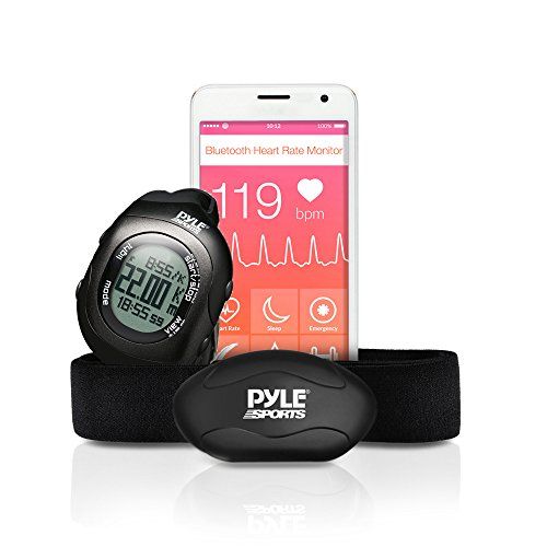  Upgraded Version Pyle Fitness Heart Rate Monitor with Digital Wrist Watch & Chest Strap Wireless Bluetooth Measures Speed, Distance, Countdown & Lap Times for Walking, Running, Jog