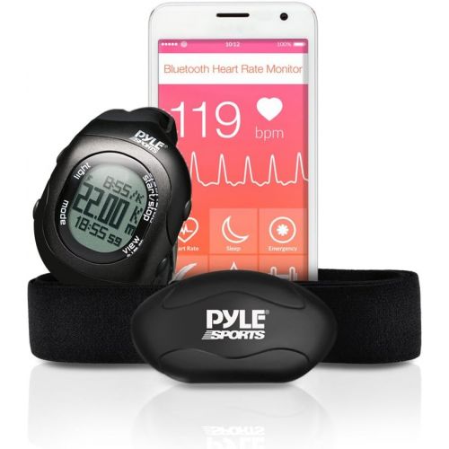  Upgraded Version Pyle Fitness Heart Rate Monitor with Digital Wrist Watch & Chest Strap Wireless Bluetooth Measures Speed, Distance, Countdown & Lap Times for Walking, Running, Jog
